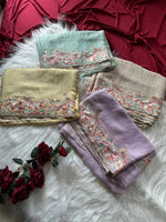 Pastel Embroidered Moss Chiffon Saree for Wedding and Festive Wear