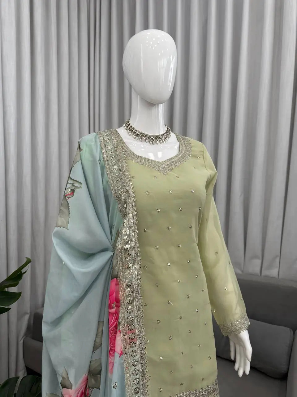 Pastel Floral Embroidered Sharara Suit Set