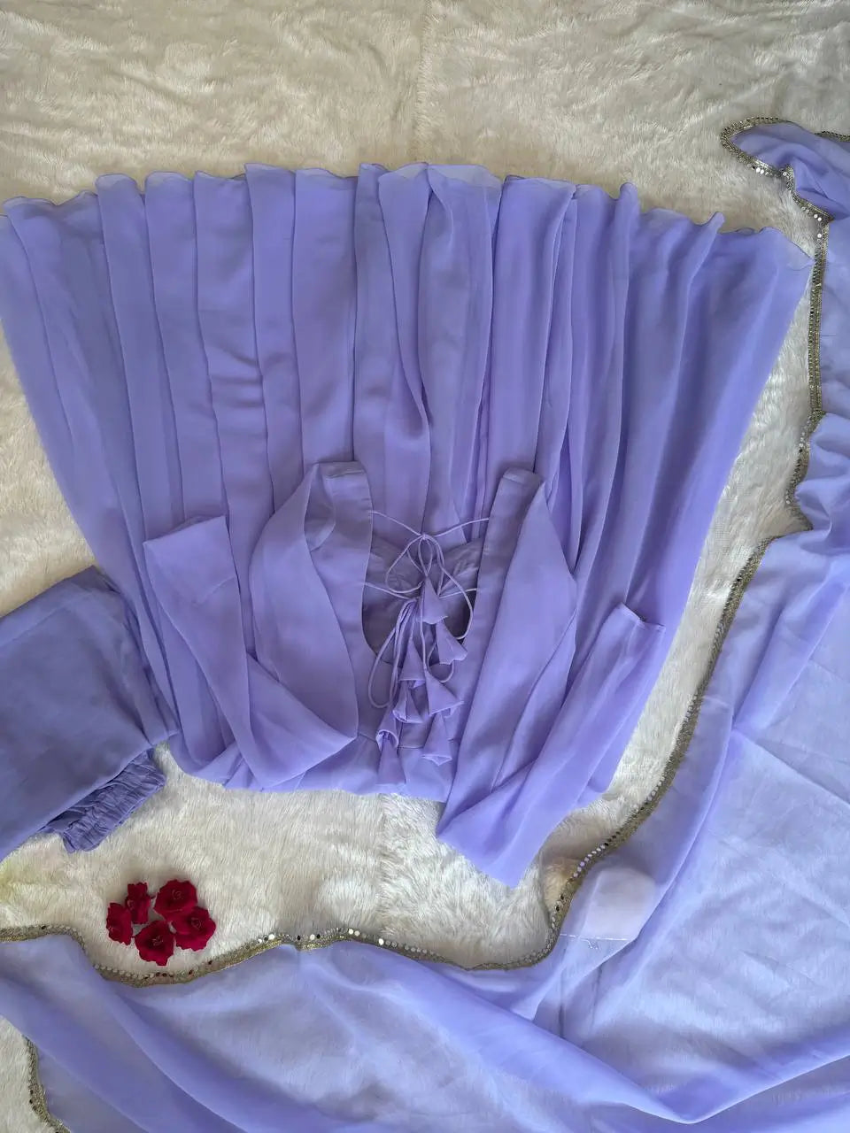 Pastel Mint Green & Lavender Georgette Anarkali Suit Set with 8 Meter Flair & Mirror Lace Dupatta