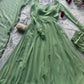 Pastel Mint Green & Lavender Georgette Anarkali Suit Set with 8 Meter Flair & Mirror Lace Dupatta