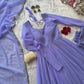Pastel Mint Green & Lavender Georgette Anarkali Suit Set with 8 Meter Flair & Mirror Lace Dupatta