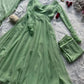 Pastel Mint Green & Lavender Georgette Anarkali Suit Set with 8 Meter Flair & Mirror Lace Dupatta
