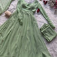 Pastel Mint Green & Lavender Georgette Anarkali Suit Set with 8 Meter Flair & Mirror Lace Dupatta