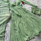 Pastel Mint Green & Lavender Georgette Anarkali Suit Set with 8 Meter Flair & Mirror Lace Dupatta