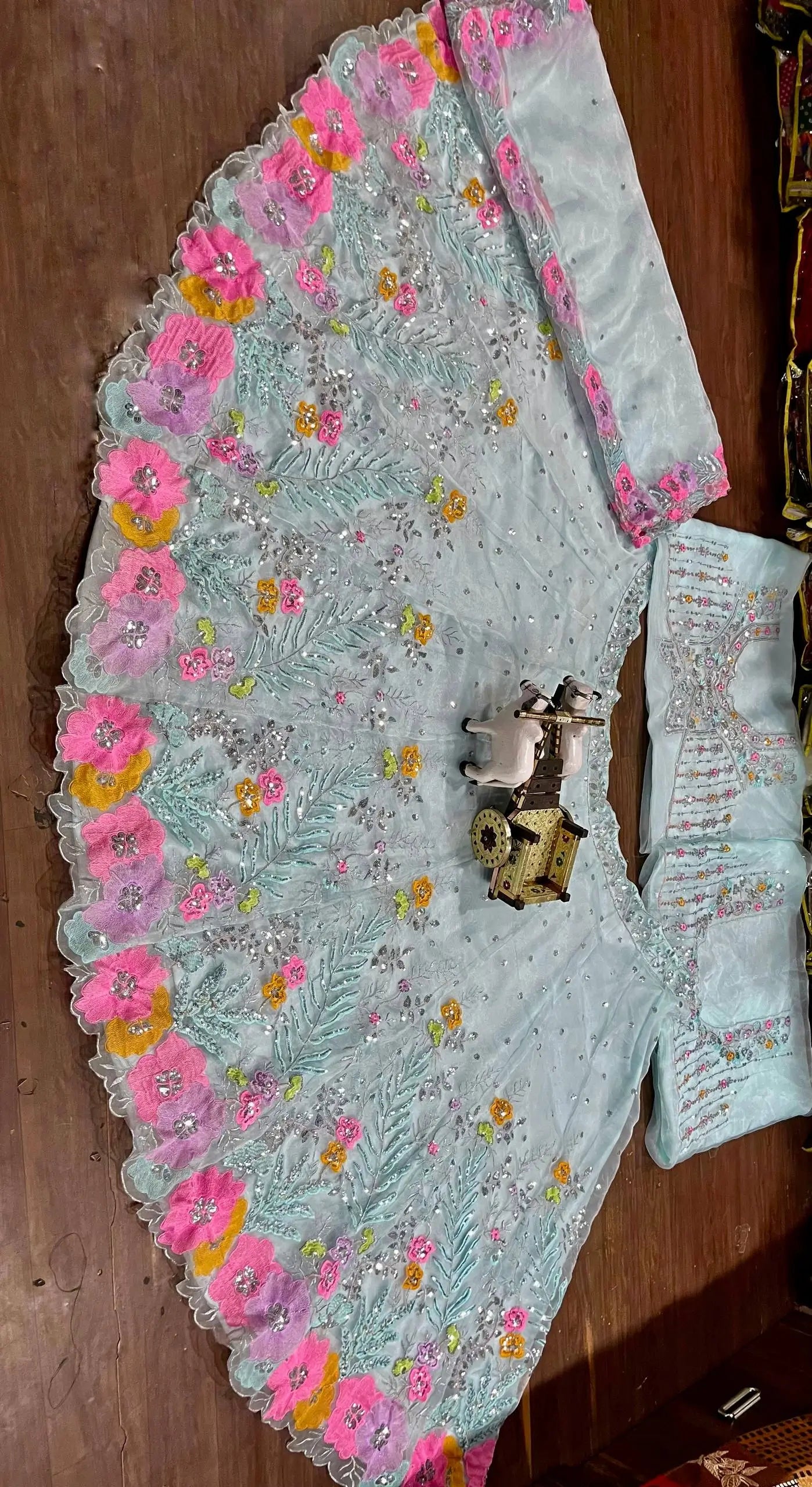Pastel Organza Embroidered Lehenga Choli Set for Wedding and Festive Occasions
