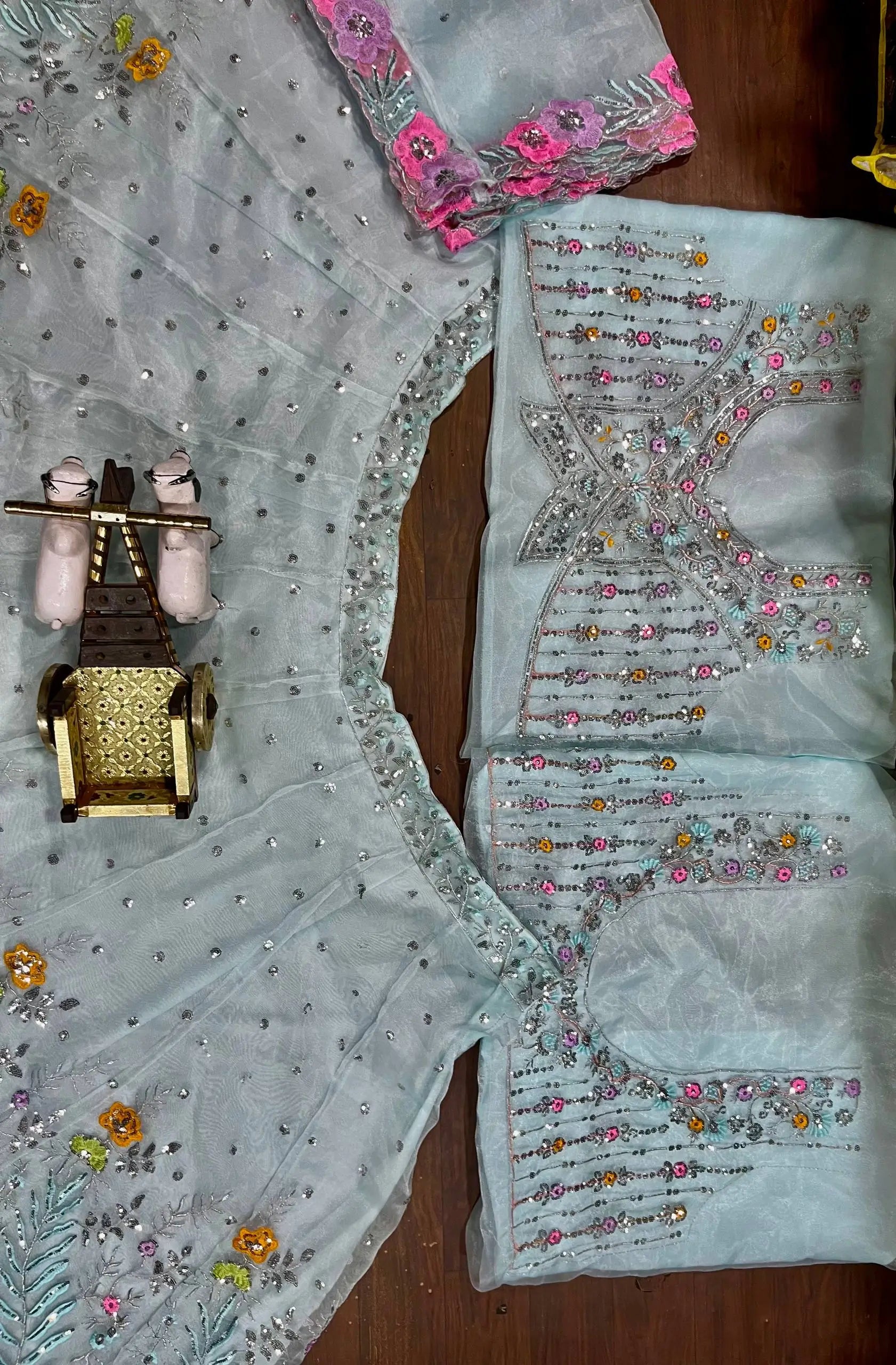 Pastel Organza Embroidered Lehenga Choli Set for Wedding and Festive Occasions