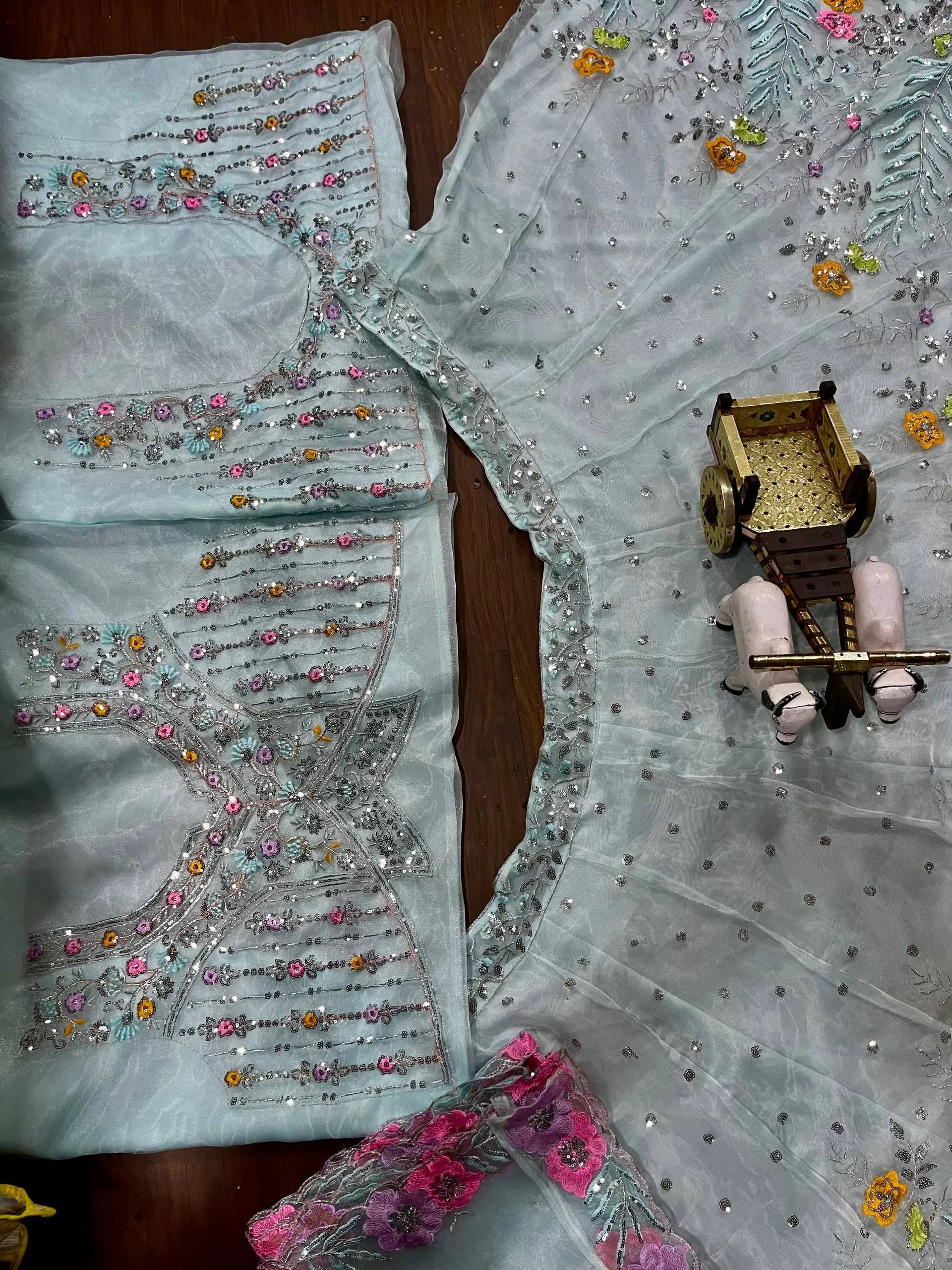 Pastel Organza Embroidered Lehenga Choli Set for Wedding and Festive Occasions