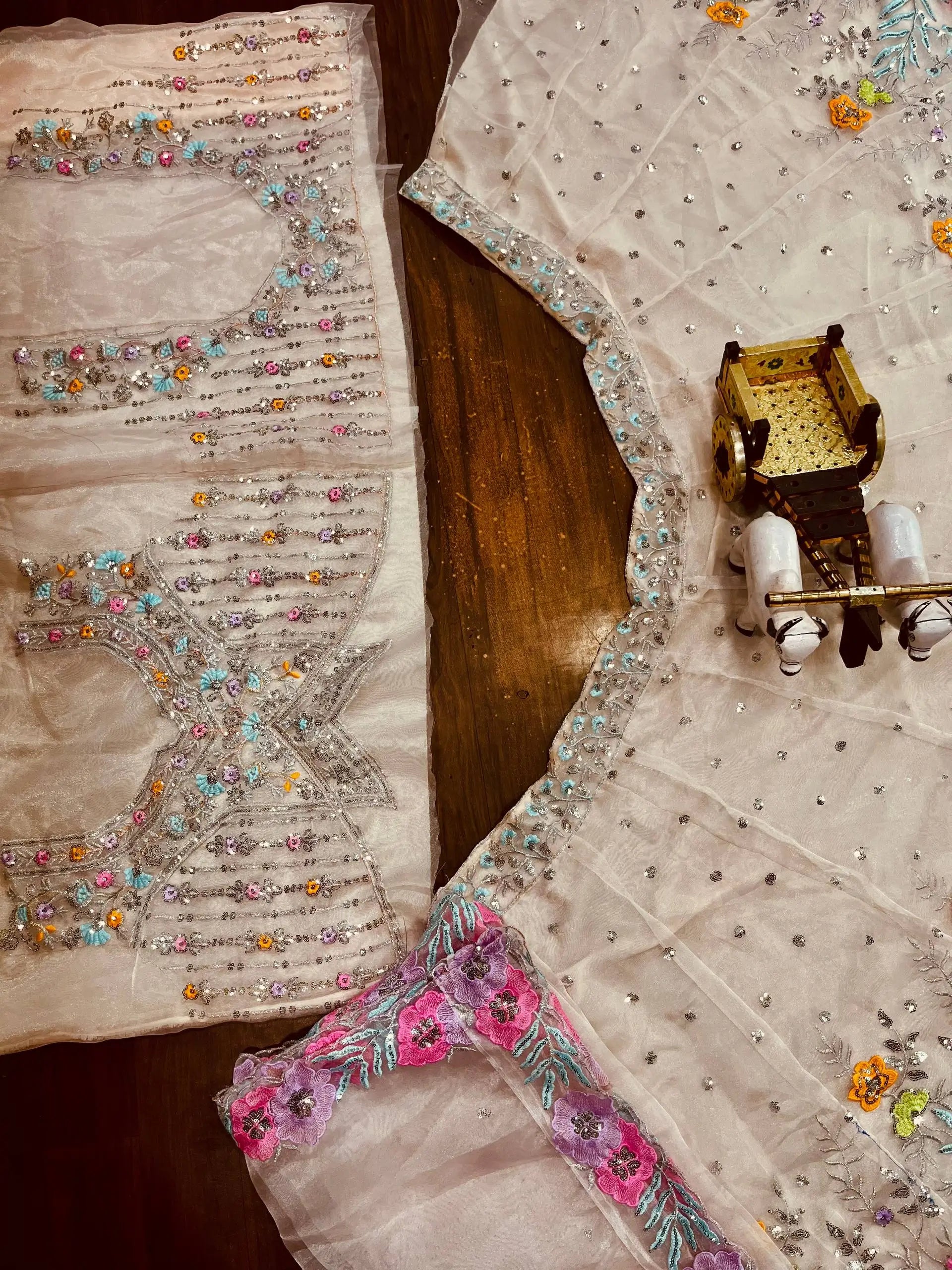 Pastel Organza Embroidered Lehenga Choli Set for Wedding and Festive Occasions