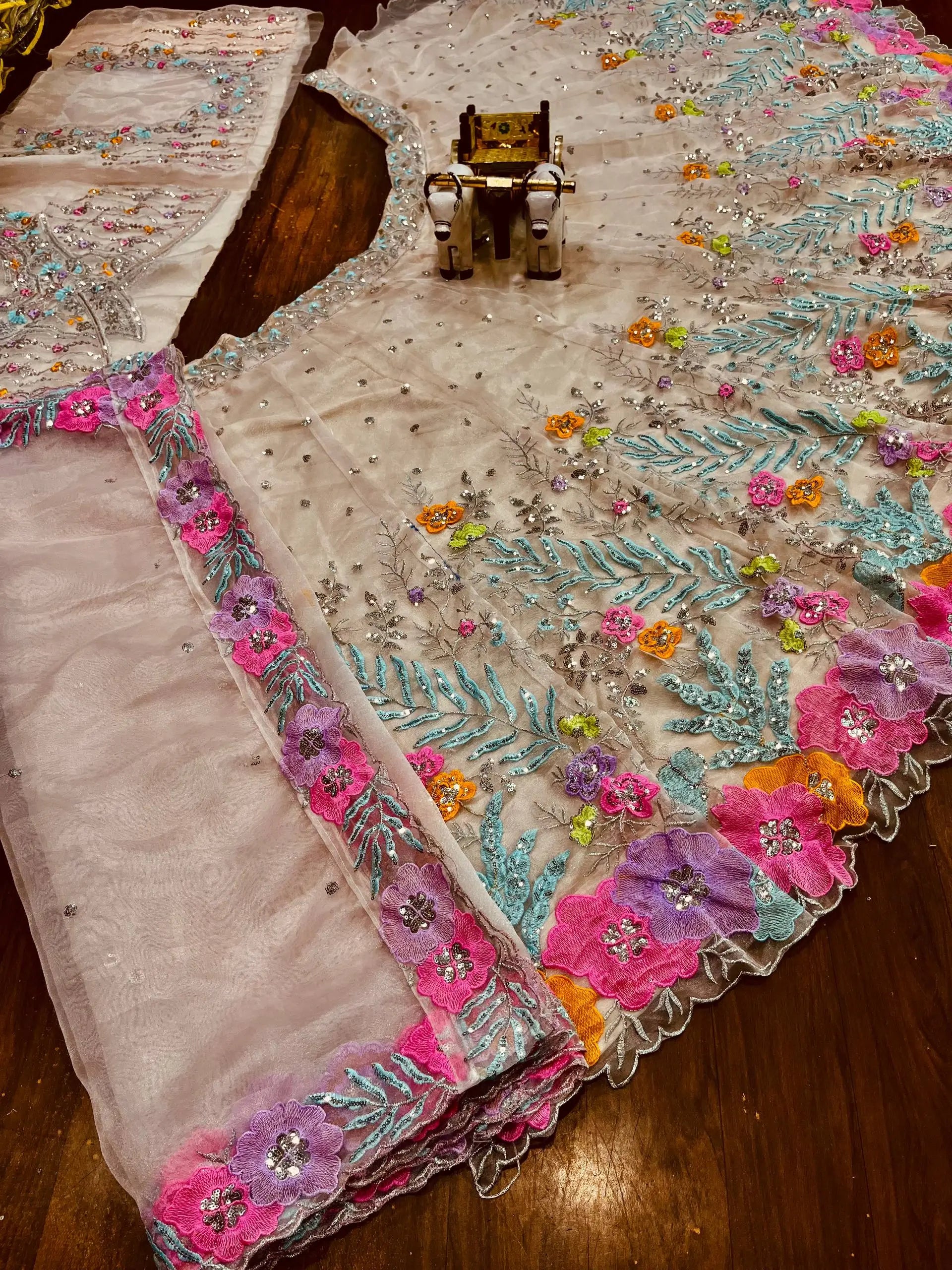 Pastel Organza Embroidered Lehenga Choli Set for Wedding and Festive Occasions