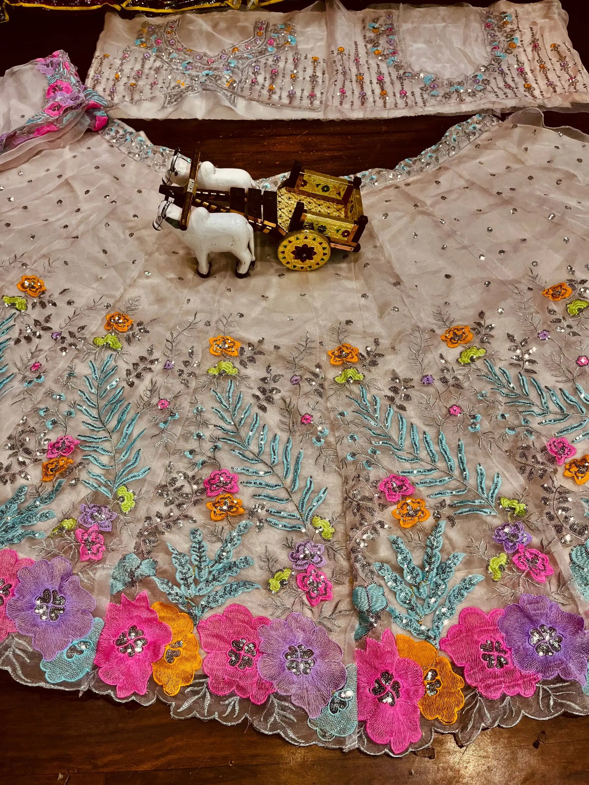 Pastel Organza Embroidered Lehenga Choli Set for Wedding and Festive Occasions