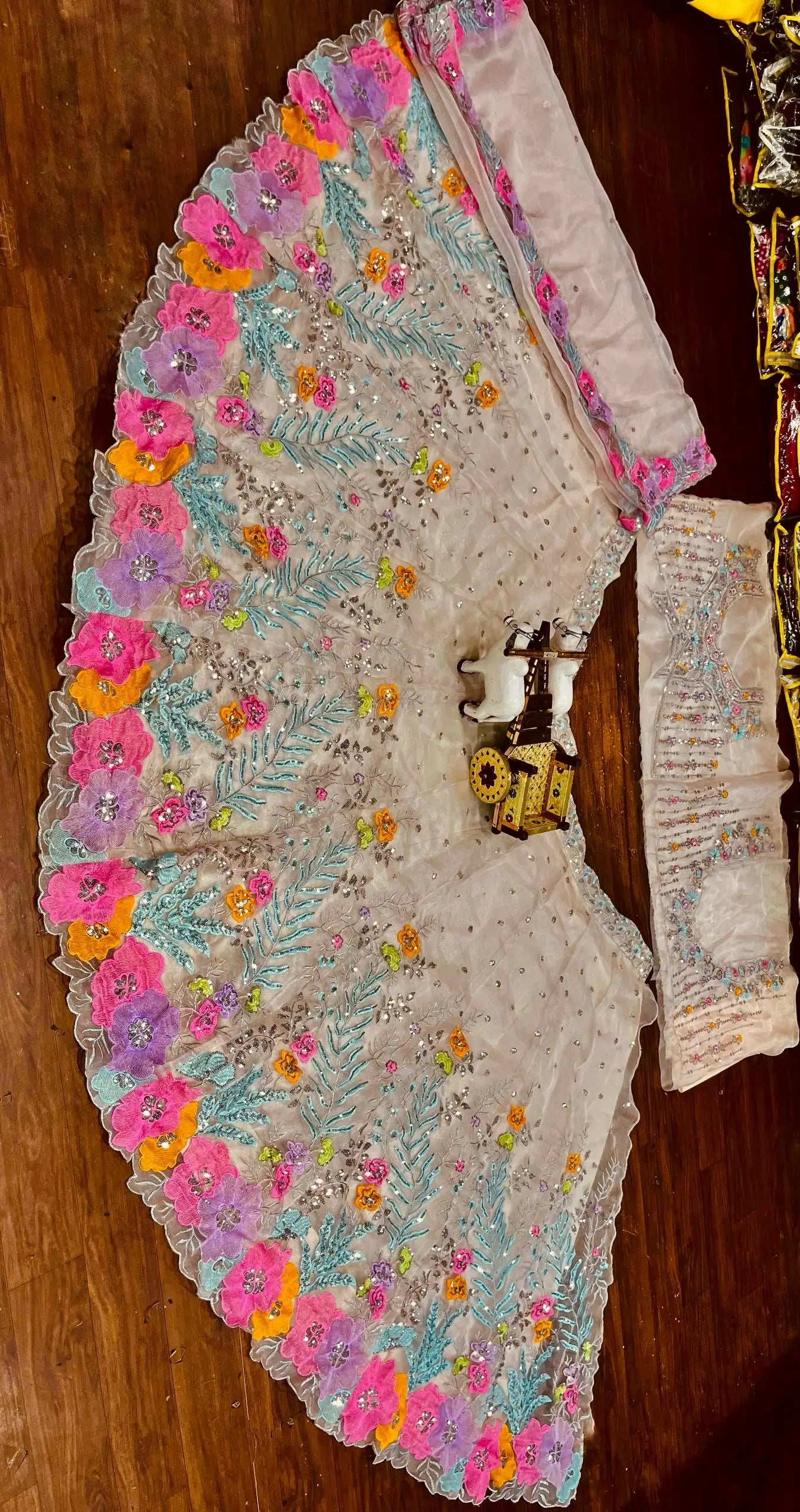 Pastel Organza Embroidered Lehenga Choli Set for Wedding and Festive Occasions