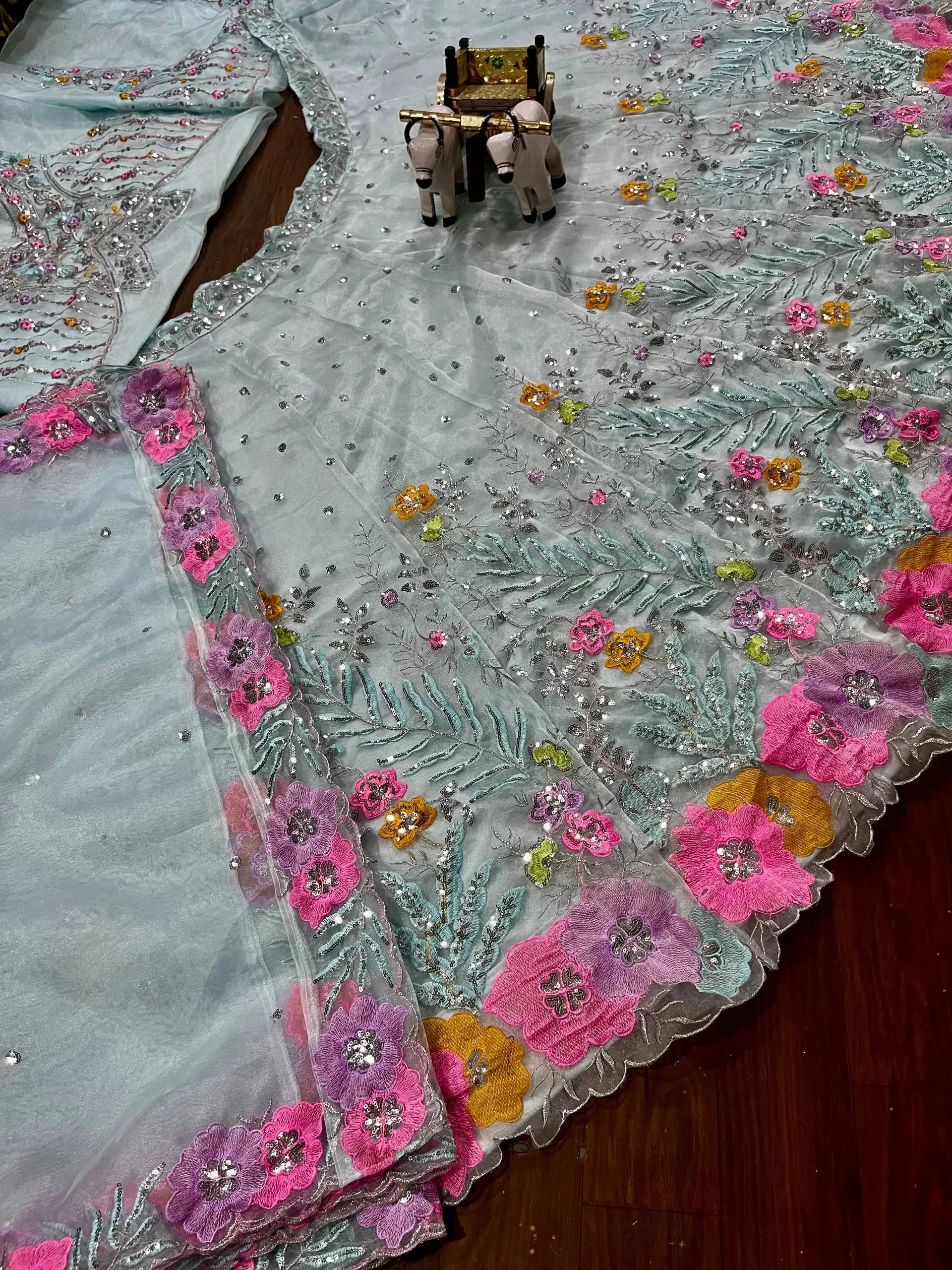 Pastel Organza Embroidered Lehenga Choli Set for Wedding and Festive Occasions
