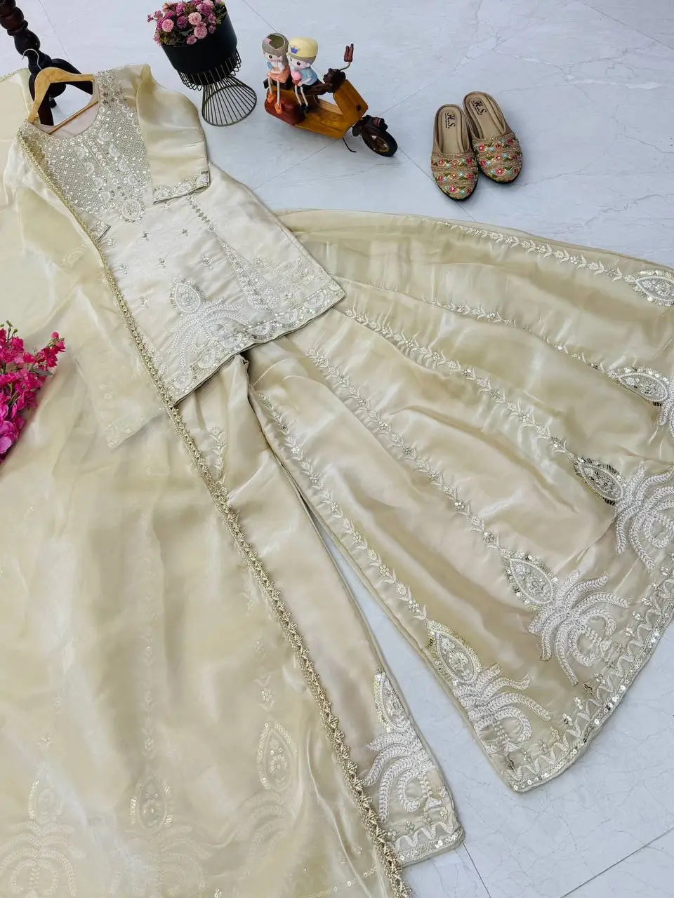 Pastel Shade Orgenza Sequin Sharara Set