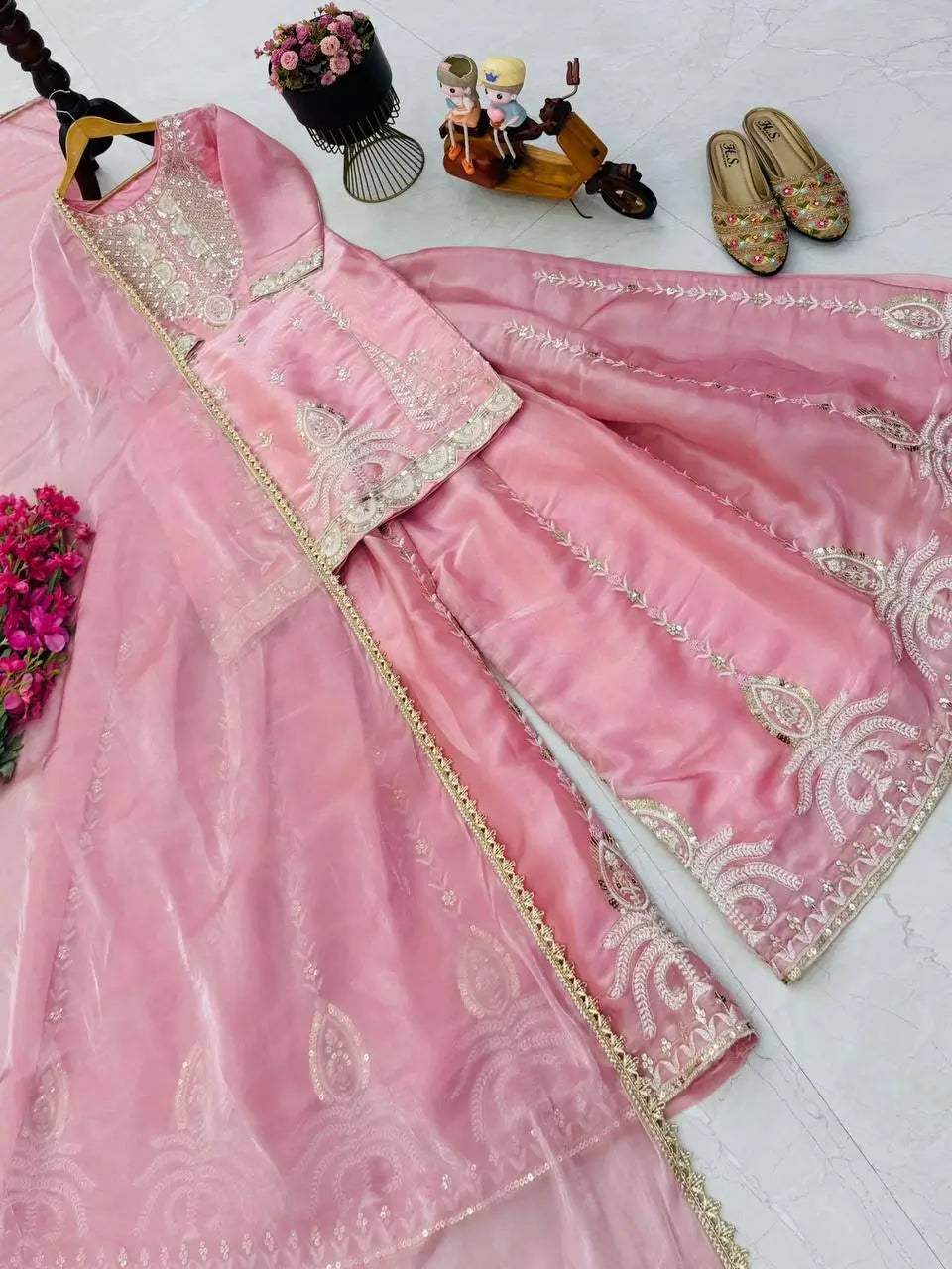 Pastel Shade Orgenza Sequin Sharara Set