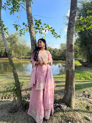 Pastel Shade Orgenza Sequin Sharara Set