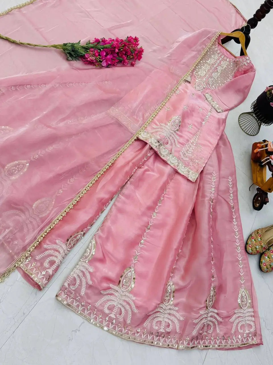 Pastel Shade Orgenza Sequin Sharara Set