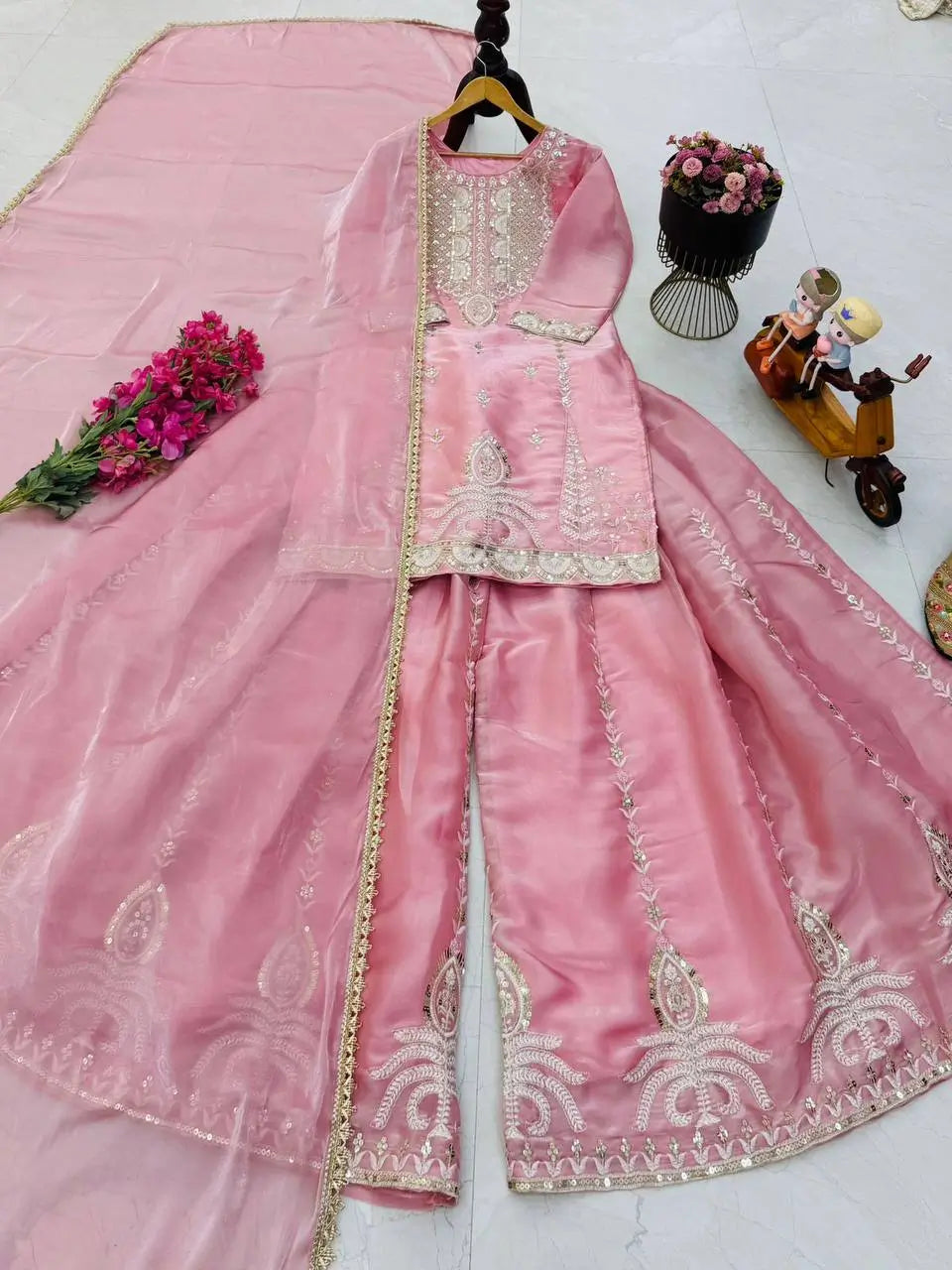 Pastel Shade Orgenza Sequin Sharara Set