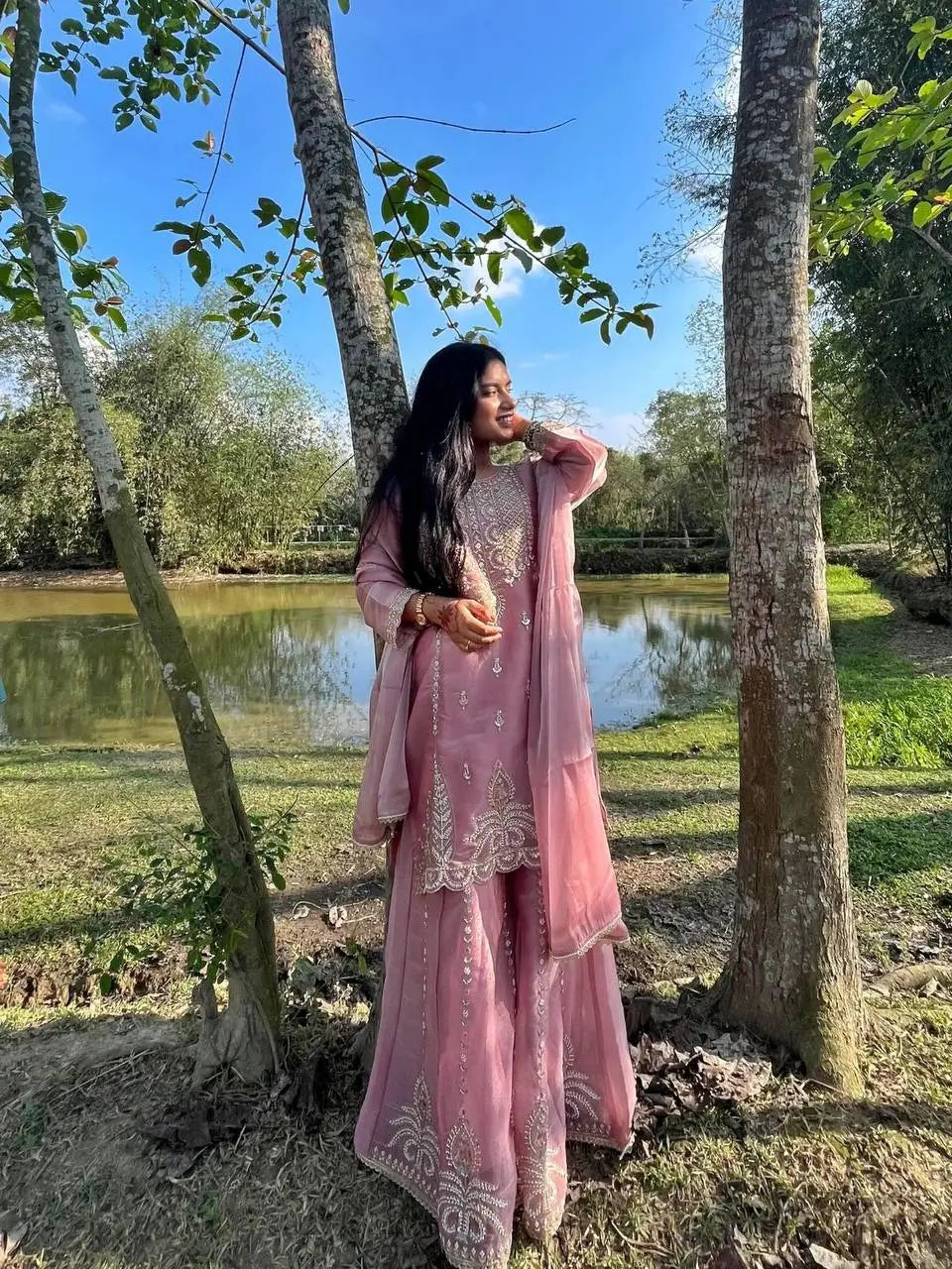 Pastel Shade Orgenza Sequin Sharara Set