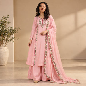 Mul Chanderi Embroidered Kurta Palazzo Set