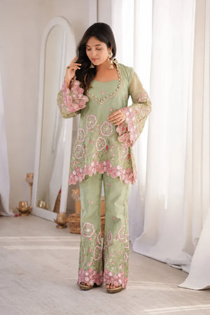 Sage Floral Sequin Kurta Set