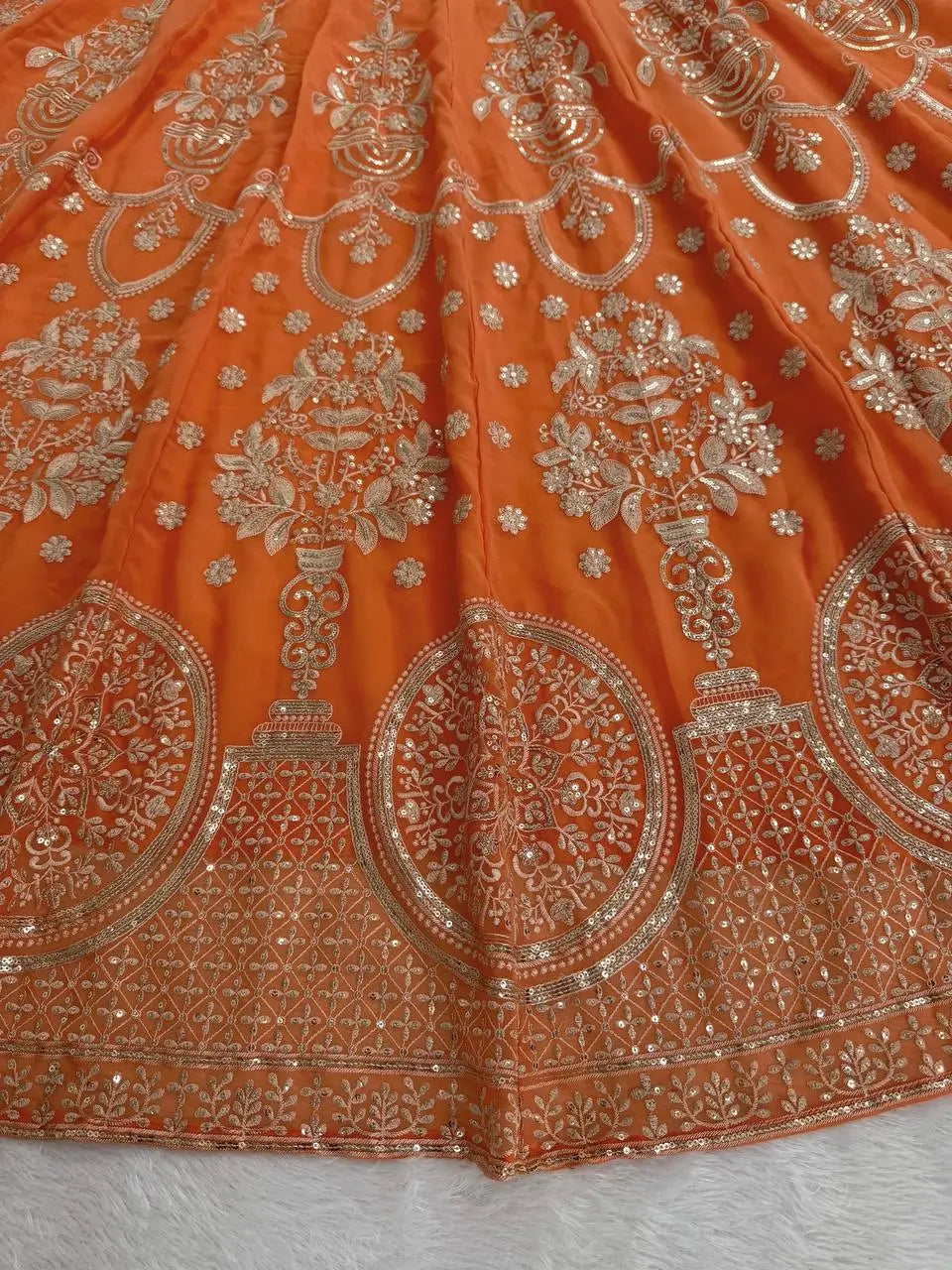 Peach Faux Georgette Thread Sequin Embroidered Lehenga Choli with Dupatta | Wedding Party Wear