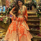 Peach Faux Georgette Thread Sequin Embroidered Lehenga Choli with Dupatta | Wedding Party Wear