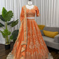 Peach Faux Georgette Thread Sequin Embroidered Lehenga Choli with Dupatta | Wedding Party Wear