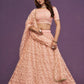 Peach Net Embroidered Lehenga Choli Set