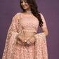 Peach Net Embroidered Lehenga Choli Set