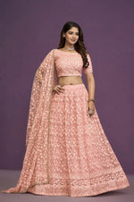 Peach Net Embroidered Lehenga Choli Set