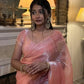 Peach Pink Organza Silk Saree with Cut Dana Hand Work, Golden Moti Border & Blouse Piece