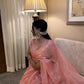 Peach Pink Organza Silk Saree with Cut Dana Hand Work, Golden Moti Border & Blouse Piece