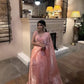 Peach Pink Organza Silk Saree with Cut Dana Hand Work, Golden Moti Border & Blouse Piece