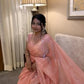 Peach Pink Organza Silk Saree with Cut Dana Hand Work, Golden Moti Border & Blouse Piece