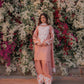 Peach Satin Silk Embroidered Suit with Plazzo & Dupatta – Elegant Festive Wear