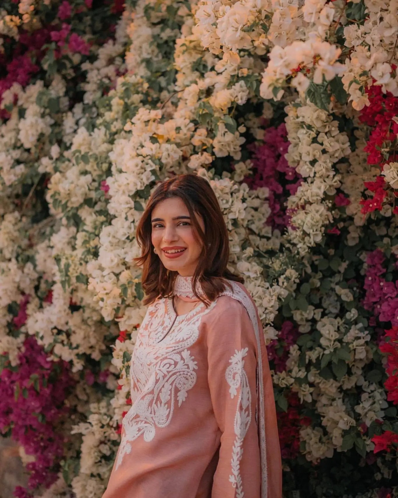 Peach Satin Silk Embroidered Suit with Plazzo & Dupatta – Elegant Festive Wear