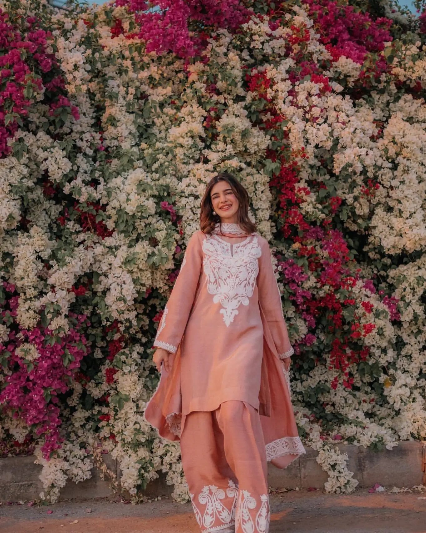Peach Satin Silk Embroidered Suit with Plazzo & Dupatta – Elegant Festive Wear
