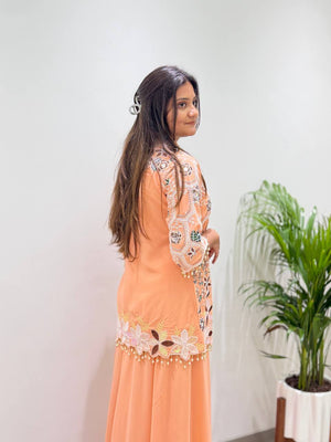 Peach Sequin Floral Kurti Palazzo Set