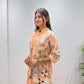 Peach Sequin Floral Kurti Palazzo Set