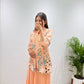Peach Sequin Floral Kurti Palazzo Set