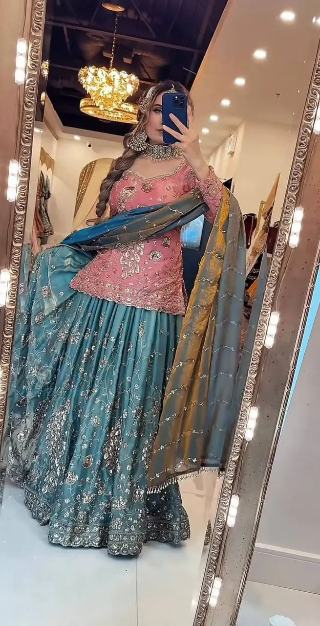 Peach Teal Peacock Sharara