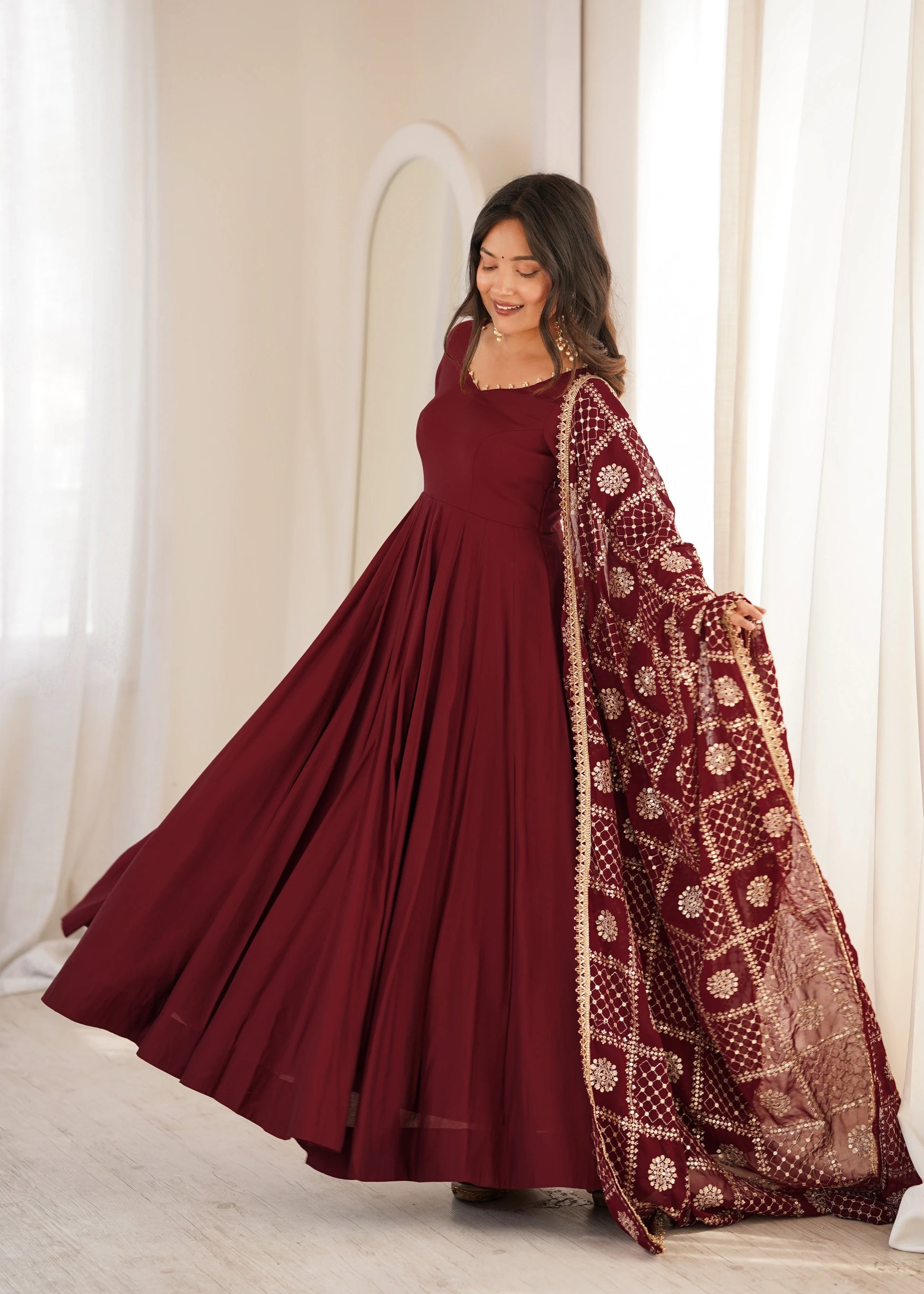 Pearl Trim Flare Anarkali
