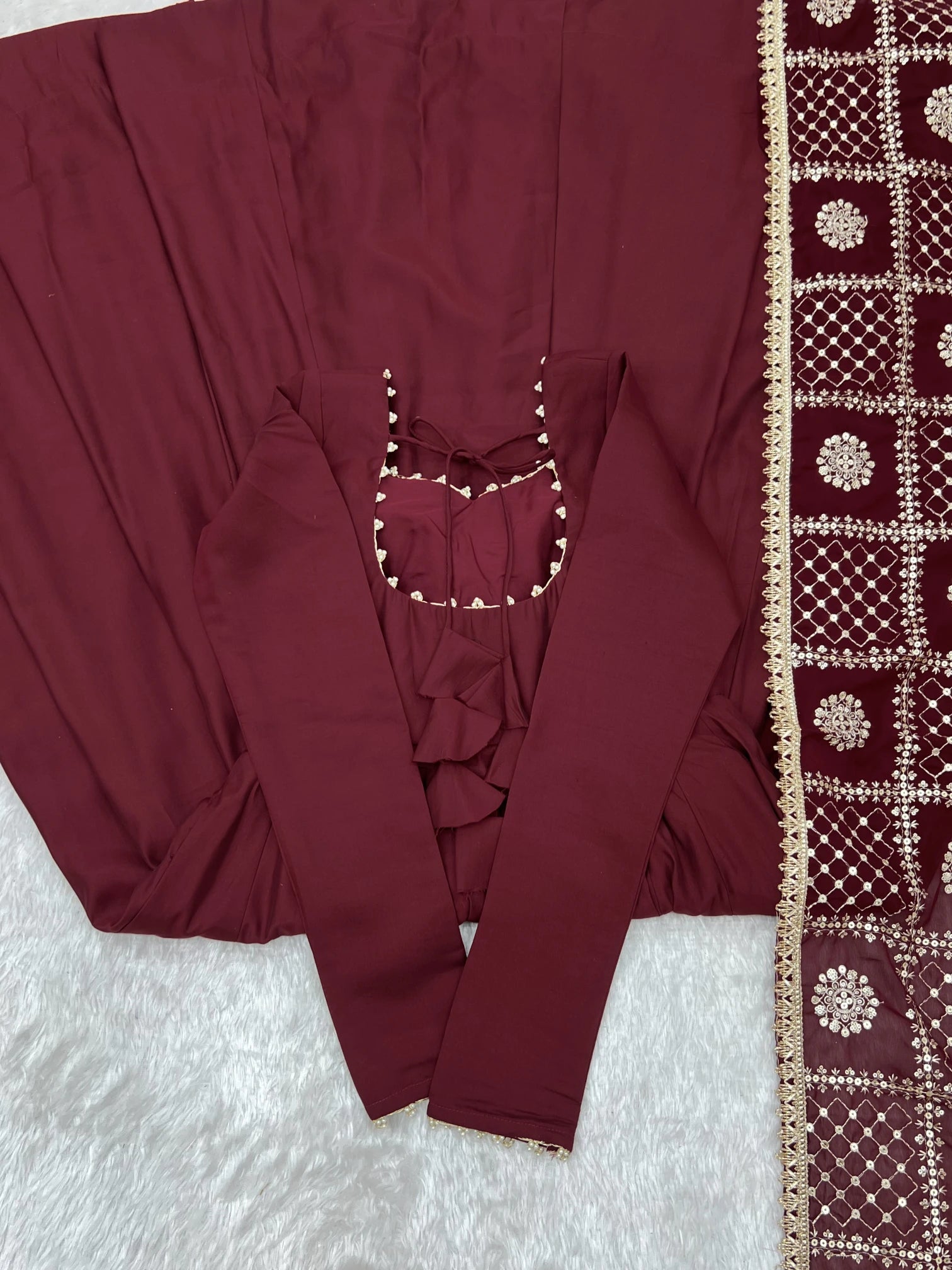 Pearl Trim Flare Anarkali