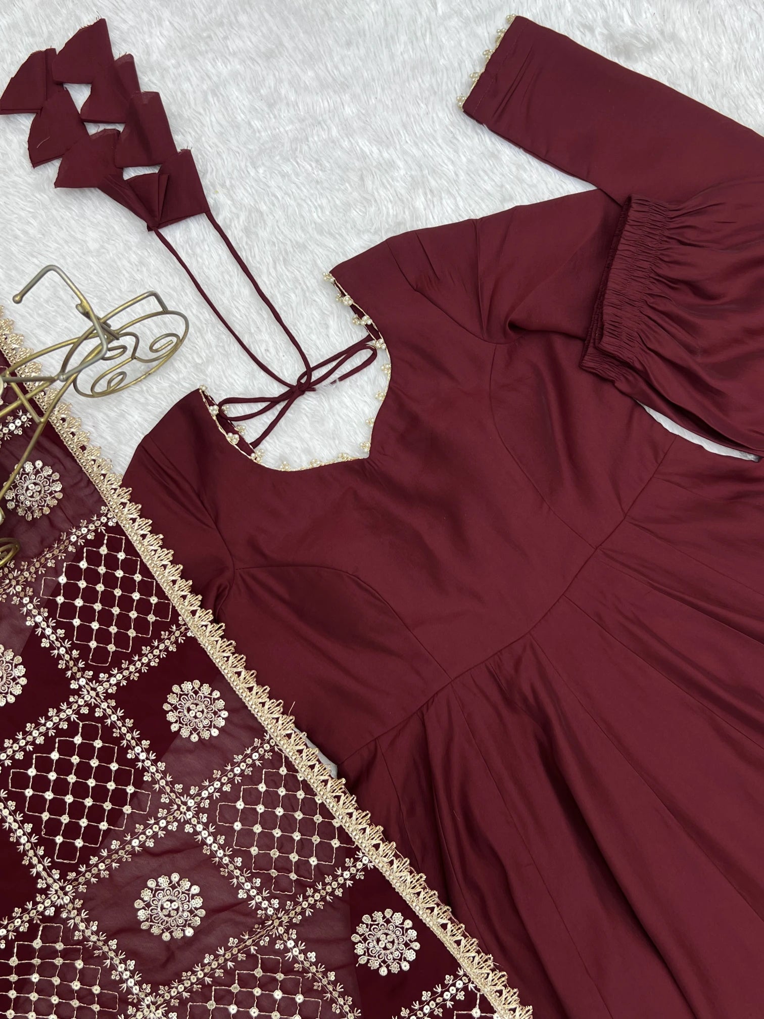 Pearl Trim Flare Anarkali