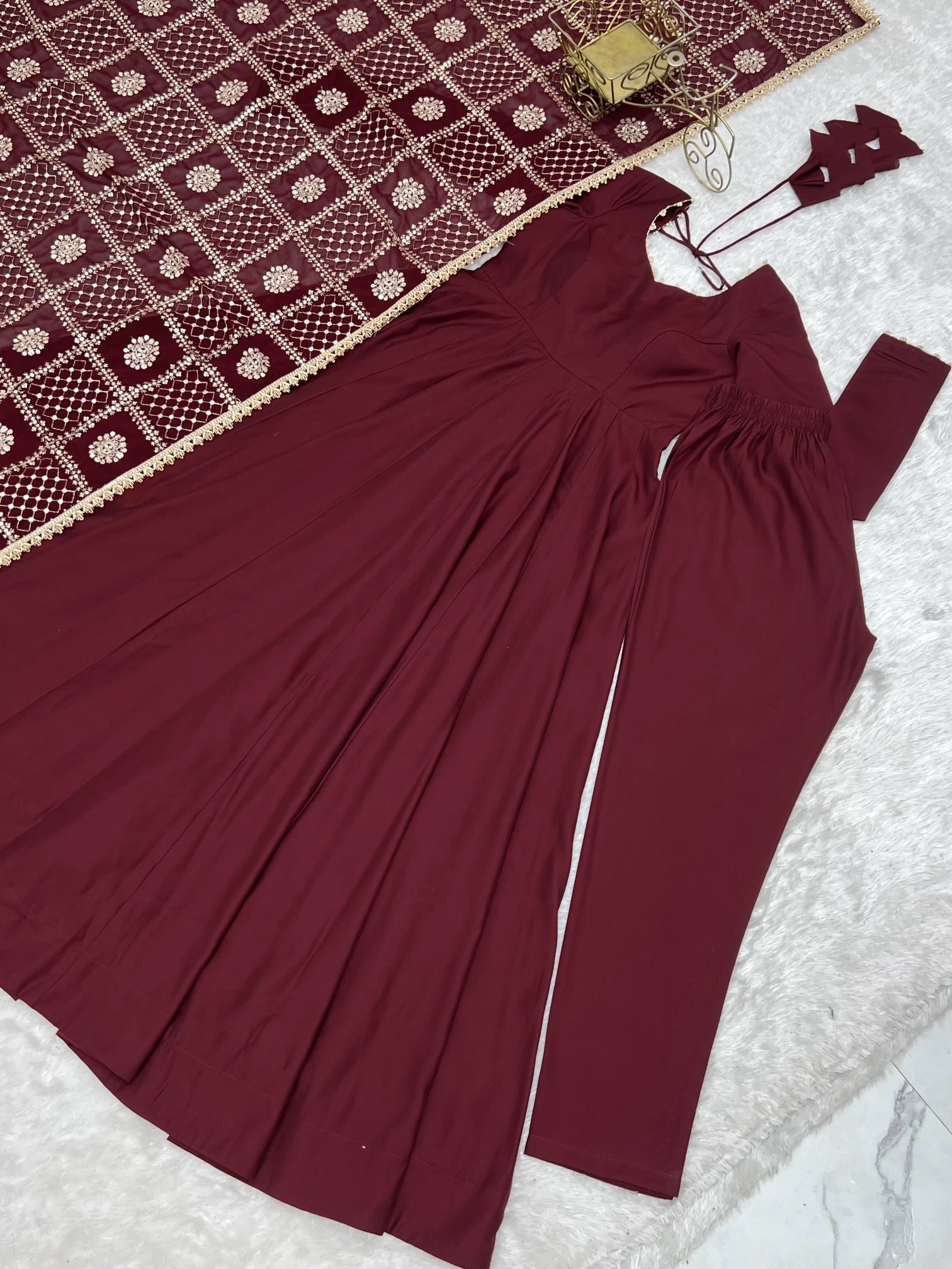 Pearl Trim Flare Anarkali