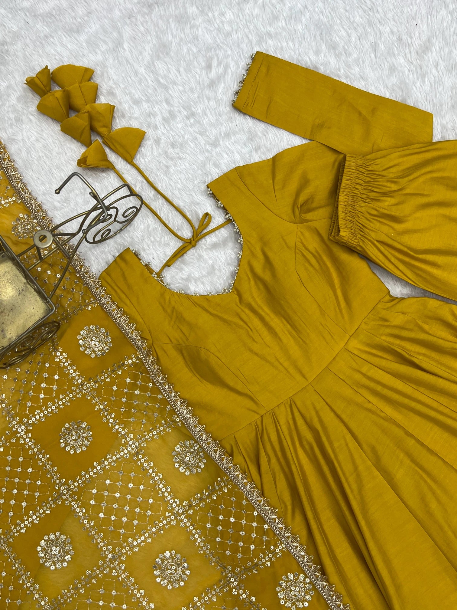 Pearl Trim Flare Anarkali