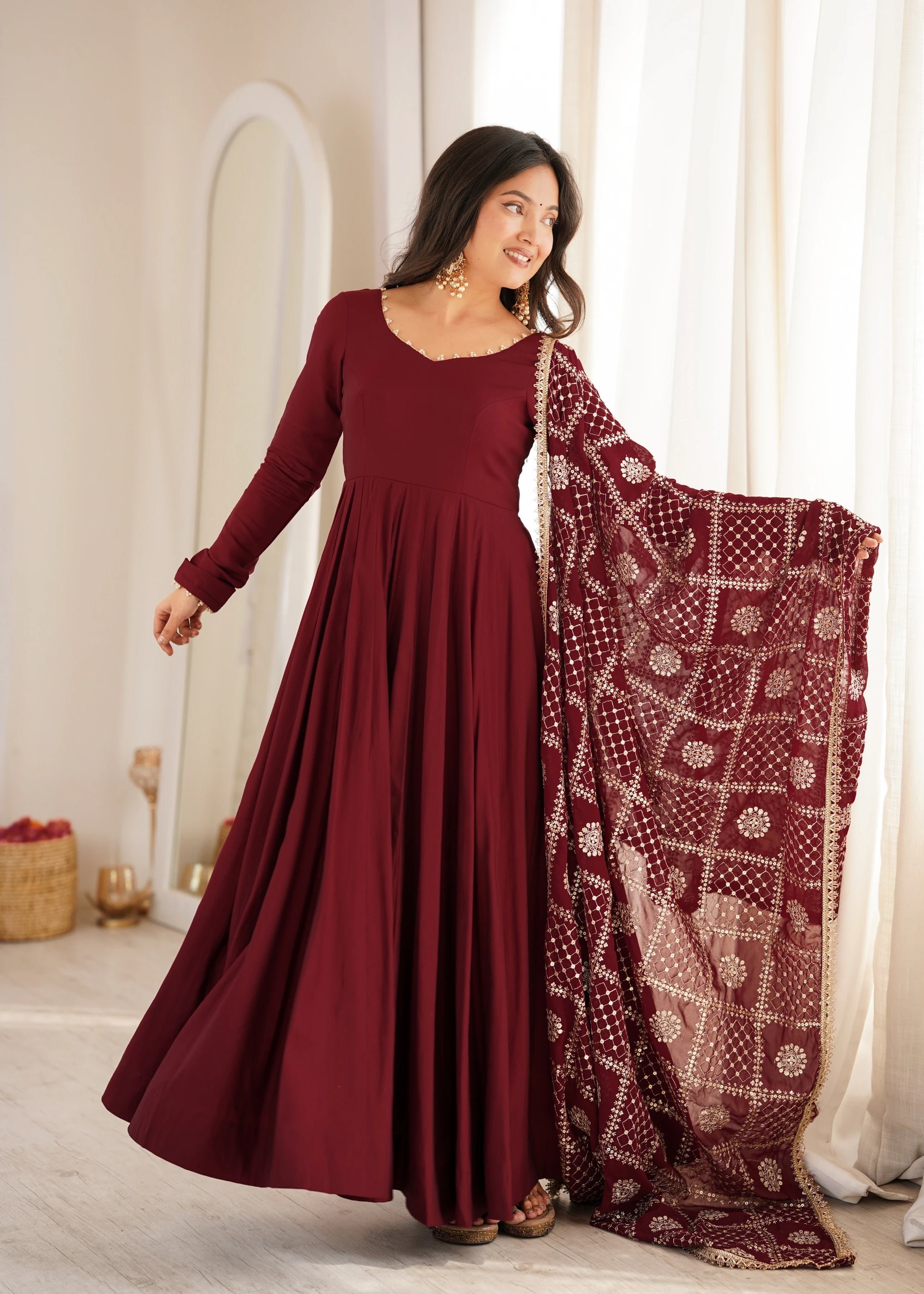 Pearl Trim Flare Anarkali