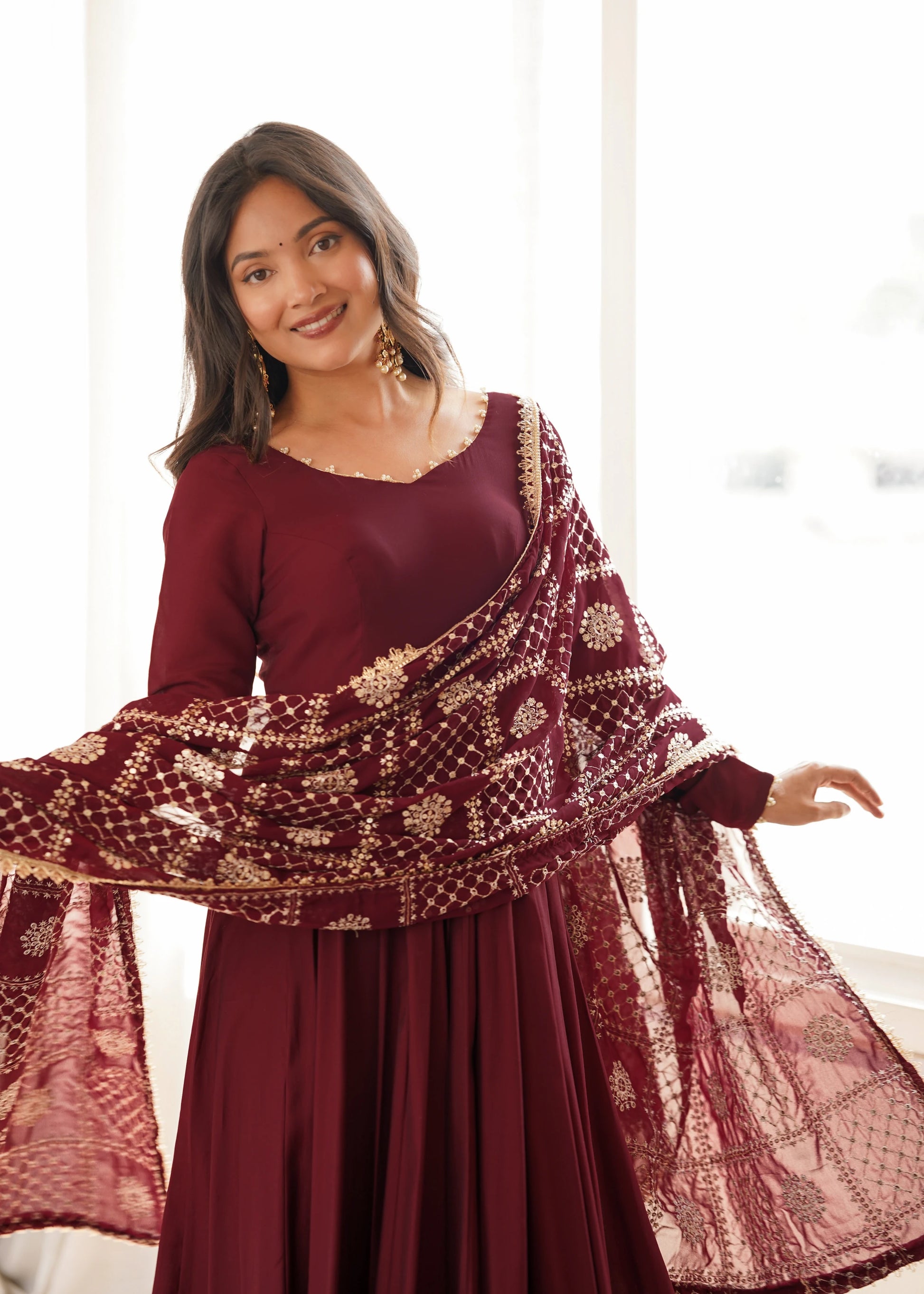 Pearl Trim Flare Anarkali