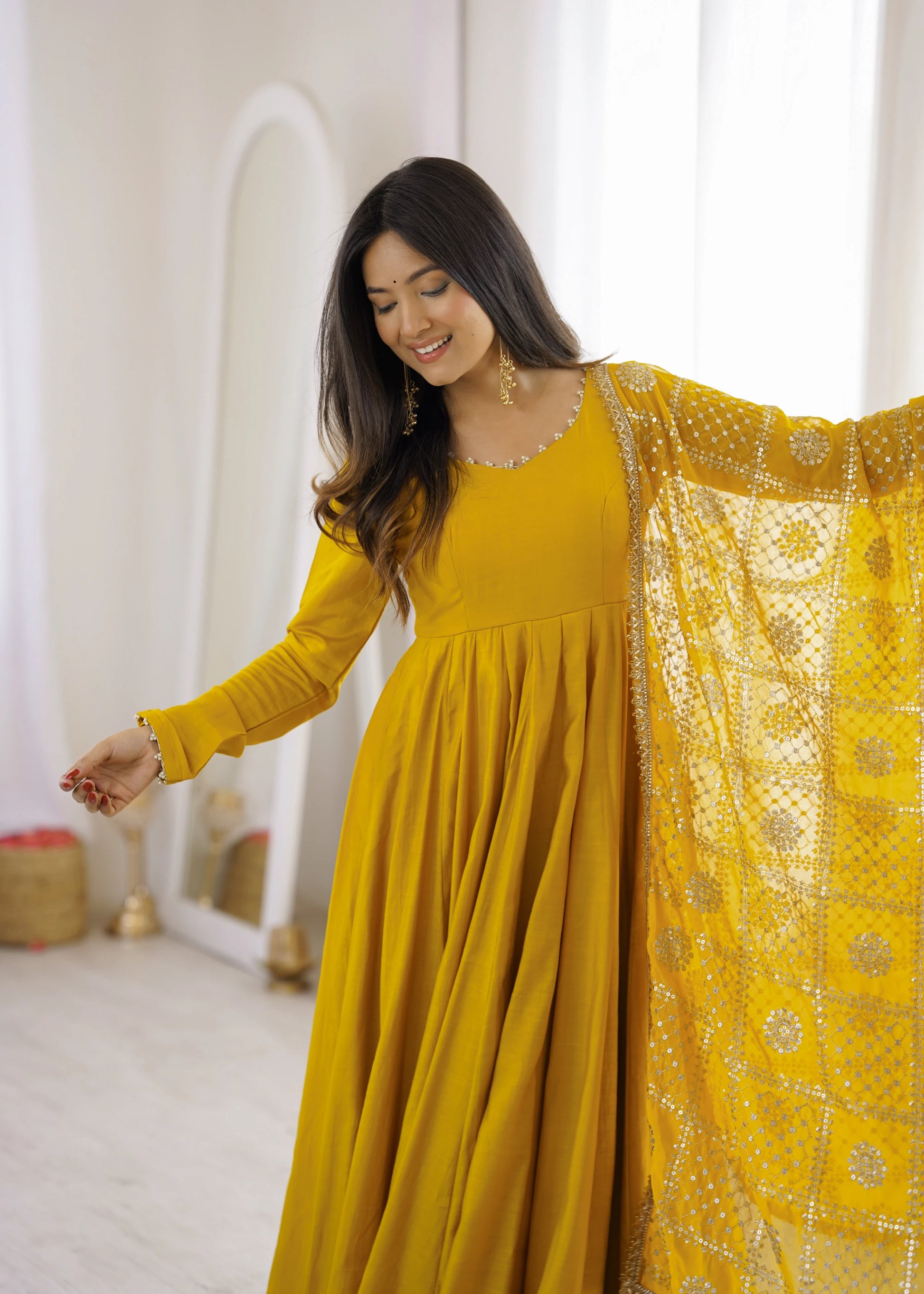 Pearl Trim Flare Anarkali