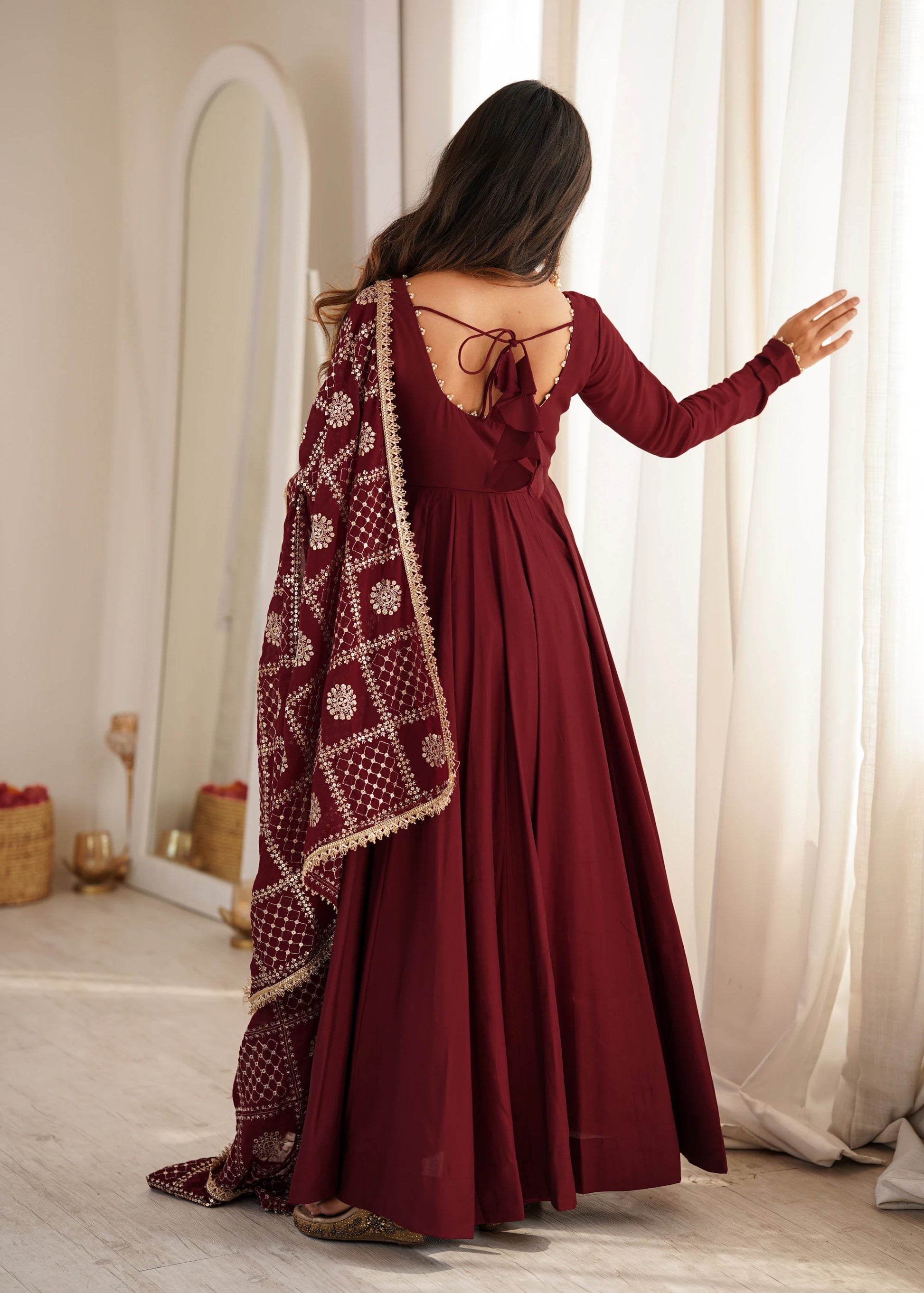 Pearl Trim Flare Anarkali